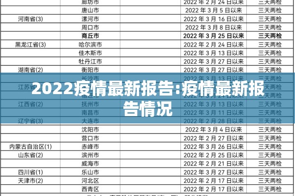2022疫情最新报告:疫情最新报告情况