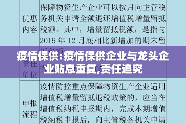 疫情保供:疫情保供企业与龙头企业贴息重复,责任追究 疫情保供:疫情保供企业与龙头企业贴息重复,责任追究