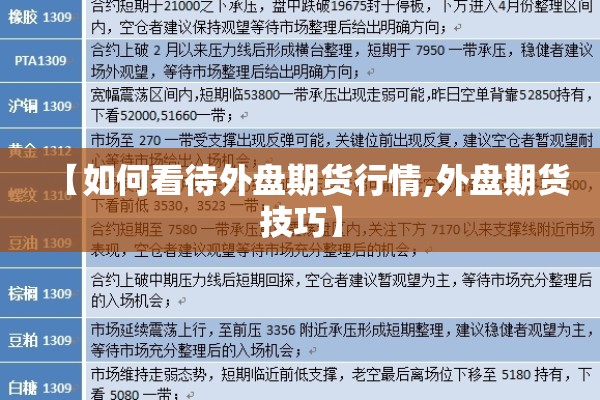 【如何看待外盘期货行情,外盘期货技巧】