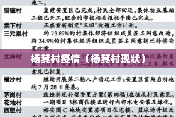 杨箕村疫情（杨箕村现状）