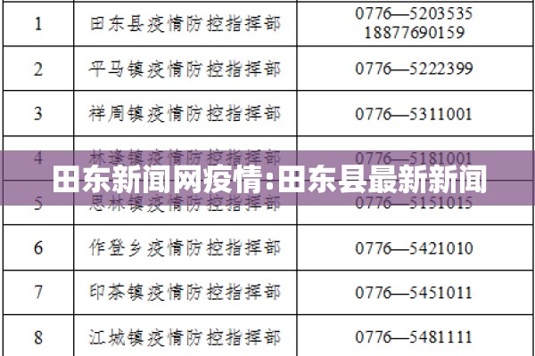 田东新闻网疫情:田东县最新新闻