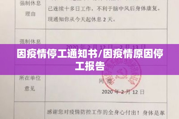 因疫情停工通知书/因疫情原因停工报告 因疫情停工通知书/因疫情原因停工报告