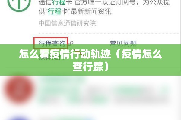怎么看疫情行动轨迹（疫情怎么查行踪）