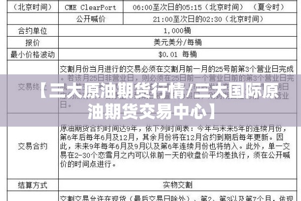 【三大原油期货行情/三大国际原油期货交易中心】 【三大原油期货行情/三大国际原油期货交易中心】